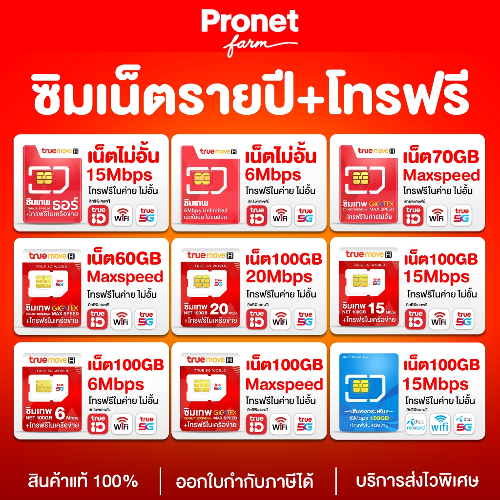 (ผ่อนได้) ซิมรายปี ซิมเทพ ซิมเทพทรู ซิมคงกระพัน เน็ตไม่อั้น Max Speed พร้อมโทรฟรี True Dtac