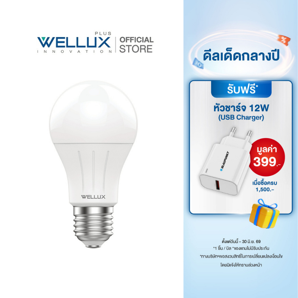 WELLUX หลอดไฟ 4000K แสงคลูไวท์ 7W 9W ปลอดภัยไม่ส่งคลื่นแม่เหล็กรบกวน LED BULB GQ SERIES ขั้วE27