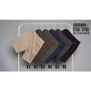 Goodwin 9756 กางเกงขาสั้น ผู้ชาย เอวขอบ ผ้ายืด คอตต้อน สีพื้น ยาว19-20 นิ้ว ไซส์ 30-38 Goodwin Brand