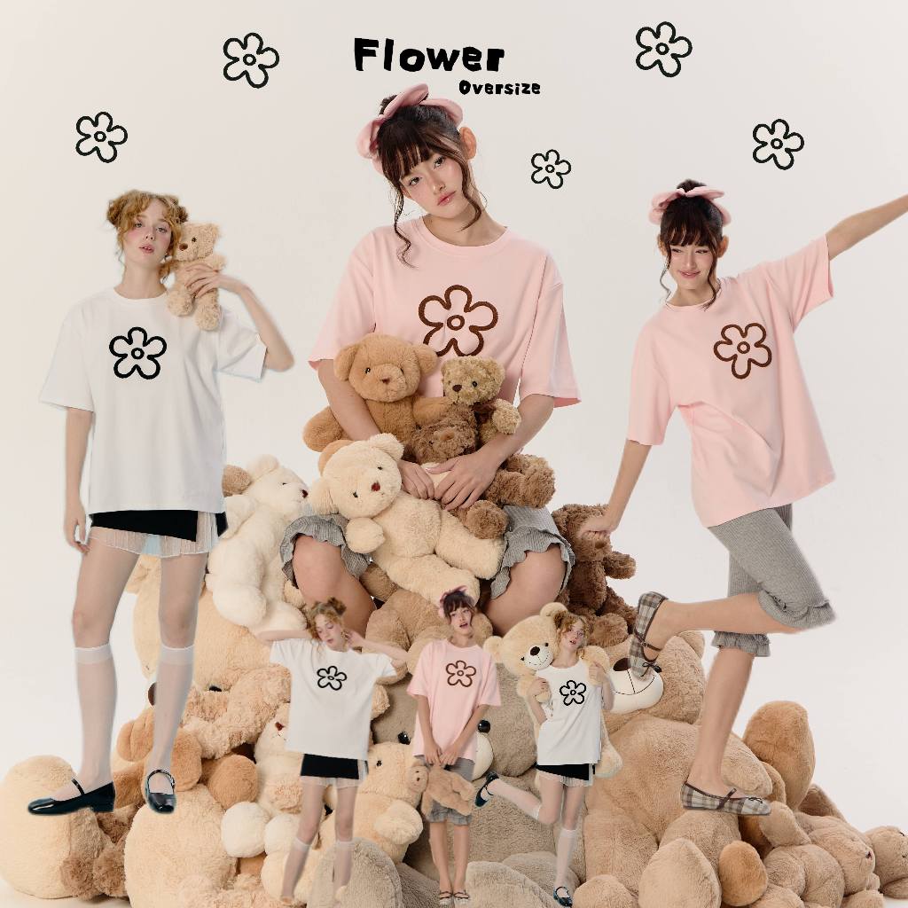 CS16 Flower Oversize เสื้อยืดโอเวอร์ไซส์โดดเด่นด้วยดีเทลงานปักไหมพรมฟูหนานูนลายดอกไม้สไตล์มินิมอลสัมผัสนุ่มละมุน
