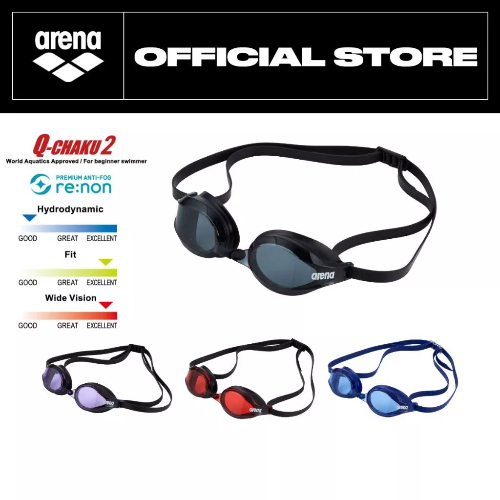 ARENA | Q-CHAKU2 re:non แว่นตาว่ายน้ำแข่งขัน มุมมองกว้างพิเศษ 140° เหมาะสำหรับฝึกซ้อมและแข่งขัน | AASVYKR