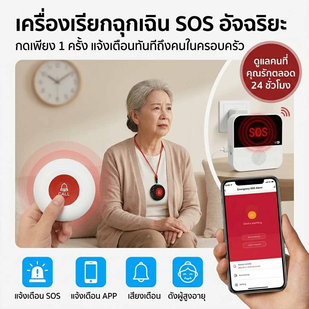 ChunHee WiFi Tuya Caregiver Pager สมาร์ทไร้สายพยาบาลเพจโทร SOS เหมาะสำหรับ สําหรับผู้สูงอายุ ผู้สูงอายุ เด็กพิการ TY03