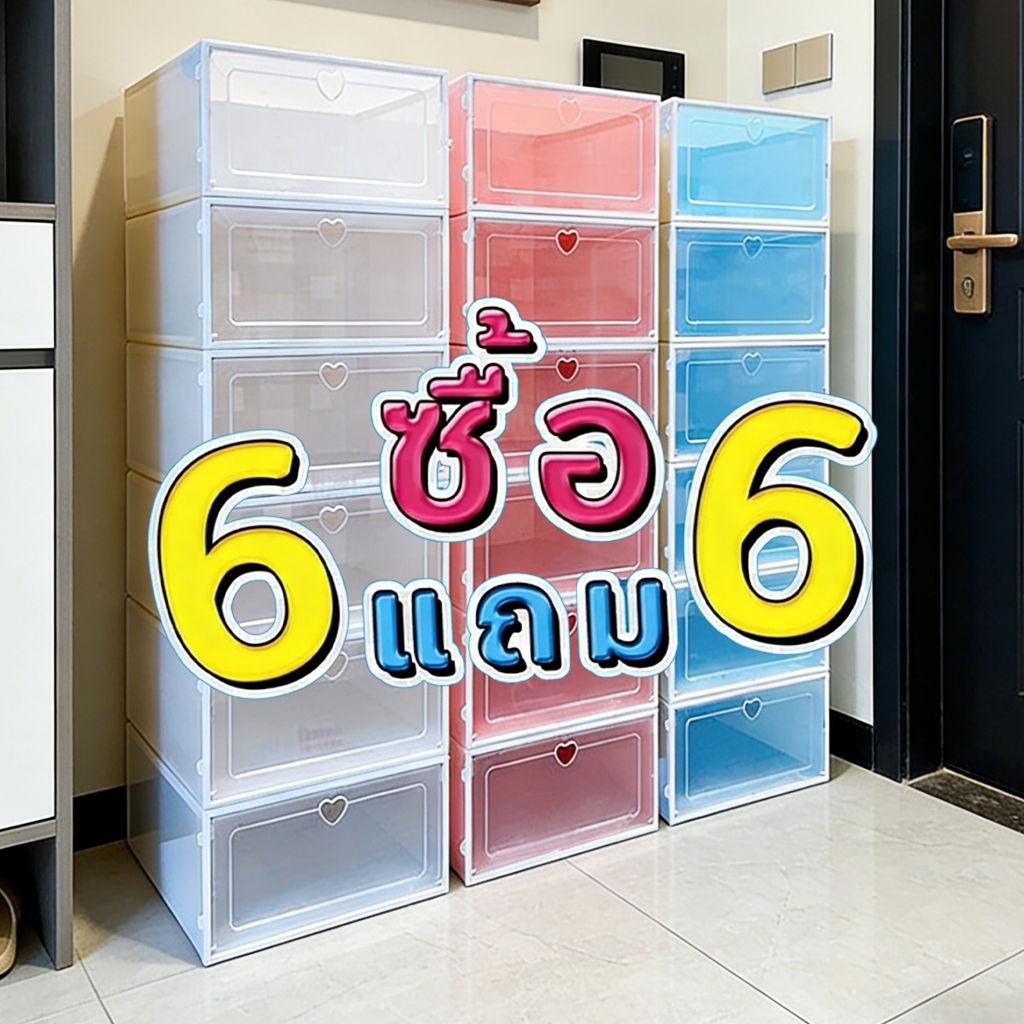 🔥แพ็ค12กล่อง🔥 กล่องใส่รองเท้า กล่องรองเท้า เปิดฝาด้านหน้า พลาสติกแข็ง  กันน้ำ กันฝุ่น ชำระปลายทาง