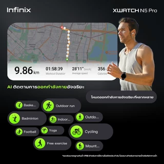 Infinix XWatch N5 Pro AI Smartwatch ประกันศูนย์ไทย 12 เดือน ขอบหน้าปัด Rotating Bezel ควบคุมผ่านการหมุนหน้าจอ AMOLED HD