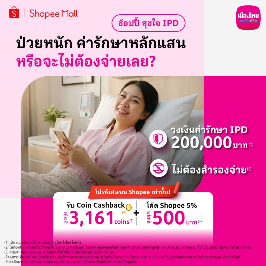 [E-Voucher] เมืองไทย ช้อปปี้ สุขใจ IPD คุ้มครอง 200,000