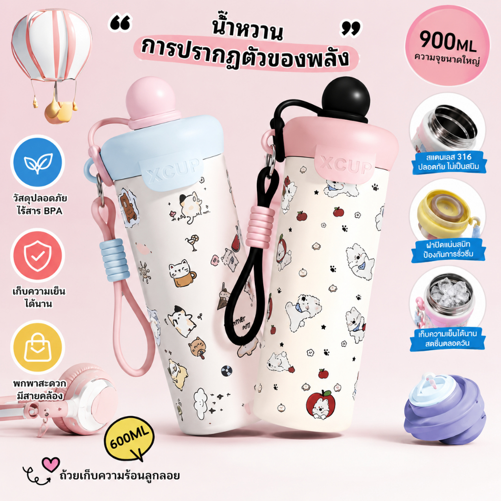 【มีสินค้าพร้อมส่ง】แก้วเก็บความร้อนสแตนเลส 600 มล. ความจุขนาดใหญ่ พกพาสะดวก มีหลอดดูด เหมาะสำหรับนักเรียน