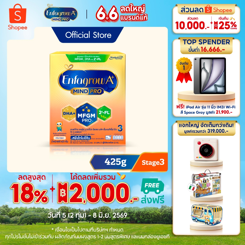 นมผง เอนฟาโกร เอพลัส มายด์โปร สูตร3 กลิ่นวานิลลา (425 กรัม) Enfagrow A+ MindPro Stage3  Vanilla (425 g)