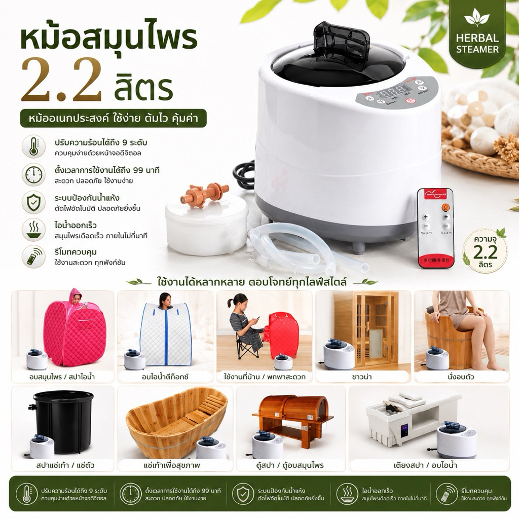 หม้อดิจิตอล 20L. ควบคุมด้วยรีโมท สำหรับตู้ซาวน่า ใช้ได้ทุกแบบ (แถมสมุนไพร 2 ห่อ)