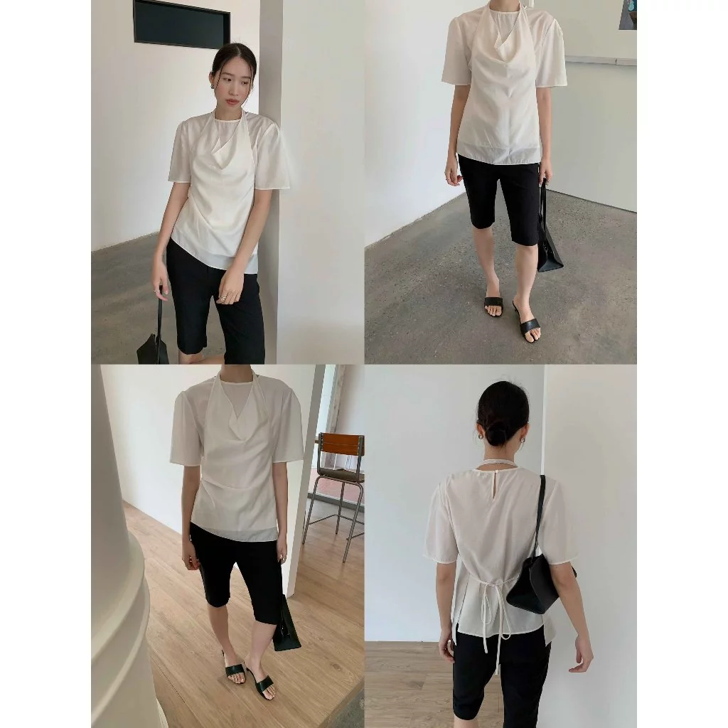 INBYIN - เซ็ตเสื้อแขนสั้นเลเยอร์คอถ่วง LAYERED DRAPE SET - I3718