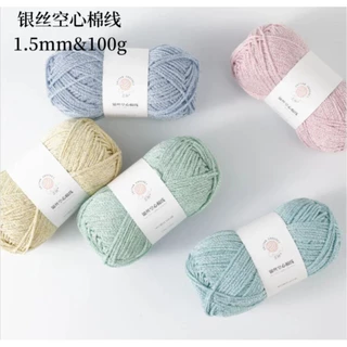 ไหมถัก 𝑺𝒐𝒍 𝑭𝒂𝒏𝒄𝒚 𝒀𝒂𝒓𝒏.1.5mm.100g.เส้นด้ายฝ้ายถัก ไหมถักผสมดิ้น Cotton Viscose metallic งานถักโครเชต์ งานฝีมือDIY