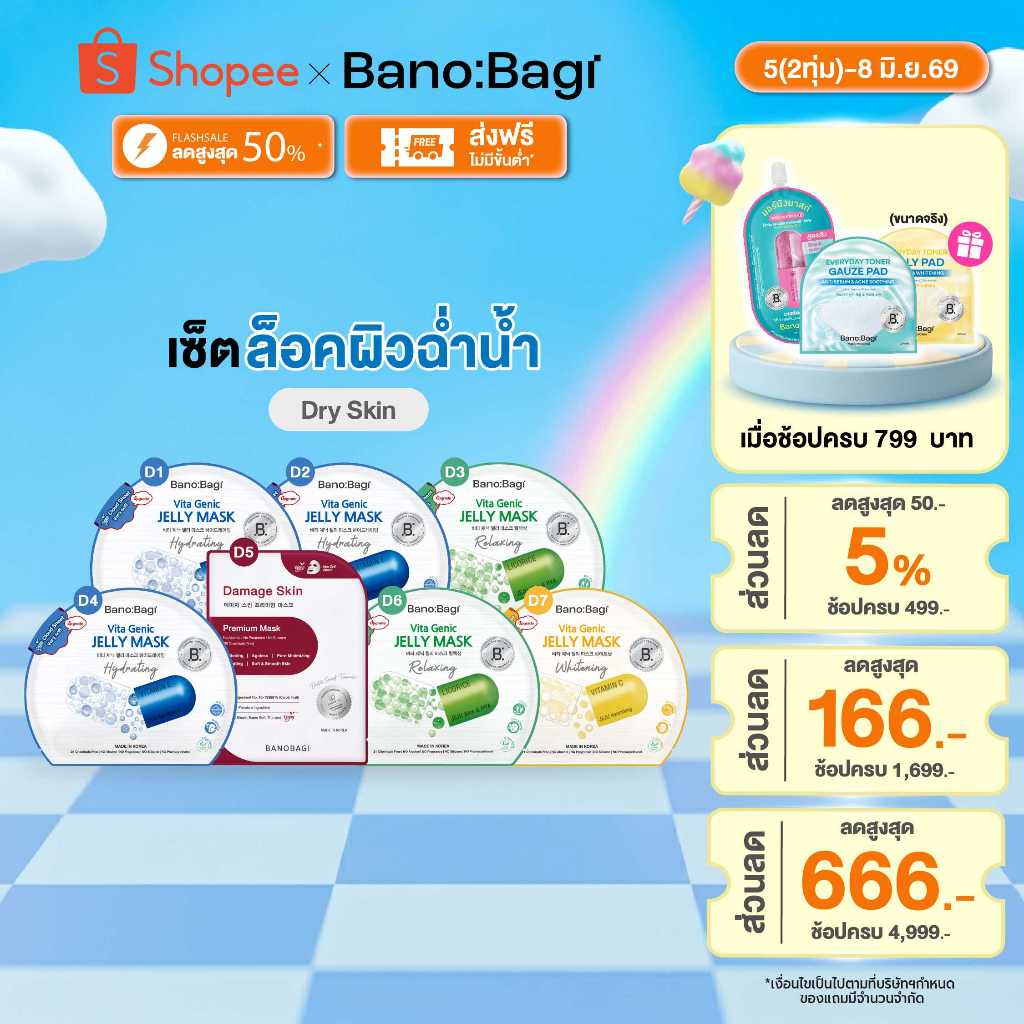 [เซตล็อคผิวฉ่ำน้ำ]BANOBAGI 7 Days Mask Set