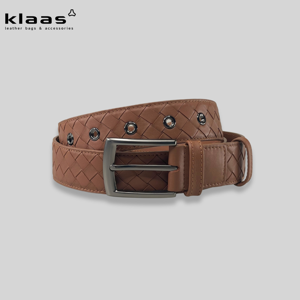 เข็มขัดผู้ชาย หนังแท้ สานมือทั้งเส้น Leather Men's Belt Intrecciato แบรนด์ klaas