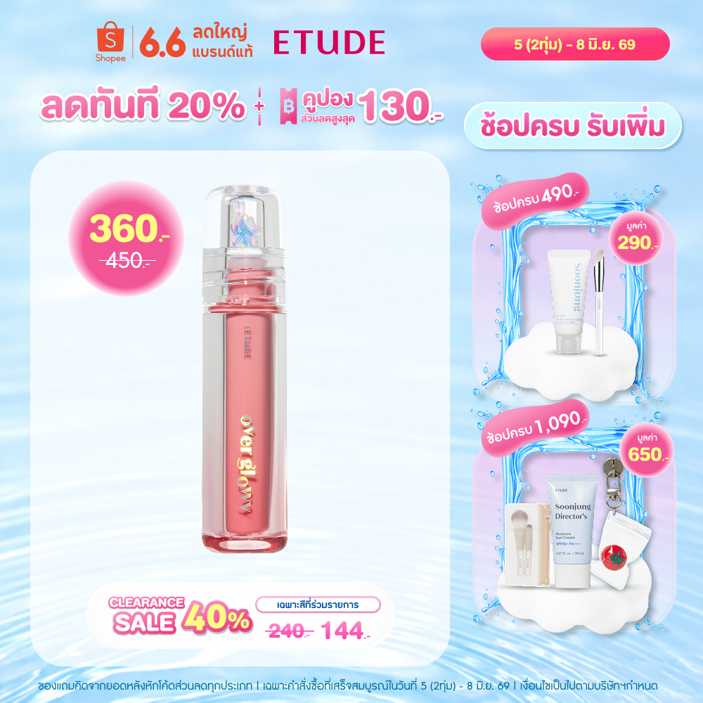 ETUDE Over Glowy Gloss อีทูดี้ ลิปกลอส เพิ่มความโกลว์ 2.8g