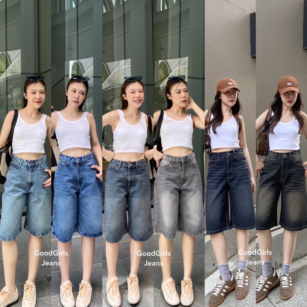 Double - DBGL01 Jorts Jeans กางเกงยีนส์ขา 5 ส่วน แต่งเฟดทรงจอร์จ