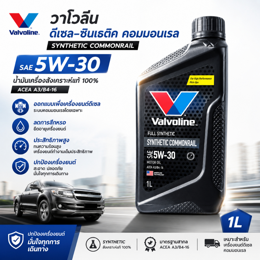วาโวลีน ดีเซล-ซินเธติค คอมมอนเรล 5W-30 (Valvoline SYNTHETIC COMMONRAIL) ACEA A3/B4-16 1L รหัส VL024