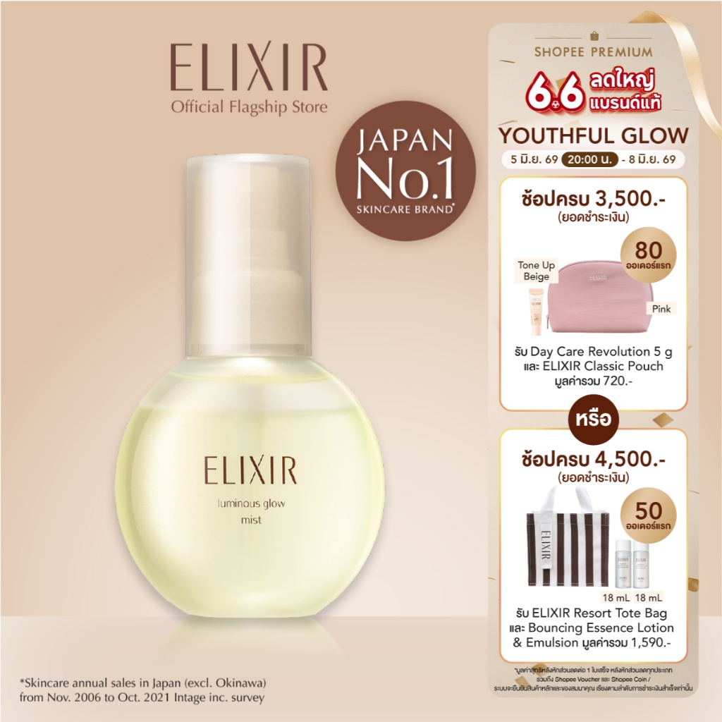 [พิเศษ 6.6 5(2ทุ่ม)-8 มิย 69] Elixir อิลิคเซอร์ ลูมิเนียส โกลว มิสท์ 80มล. (Mist เติมความชุ่มชื้นระหว่างวัน)