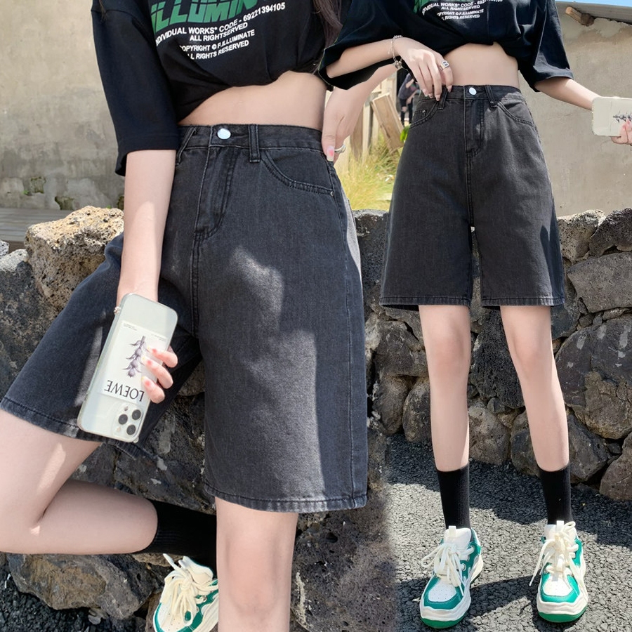 S~5XL Denim Shorts Dark gray กางเกงขาสั้นทรงตรงเอวสูงทรงหลวมสำหรับใส่ลำลองในฤดูร้อน มีหลายสีให้เลือก HOT