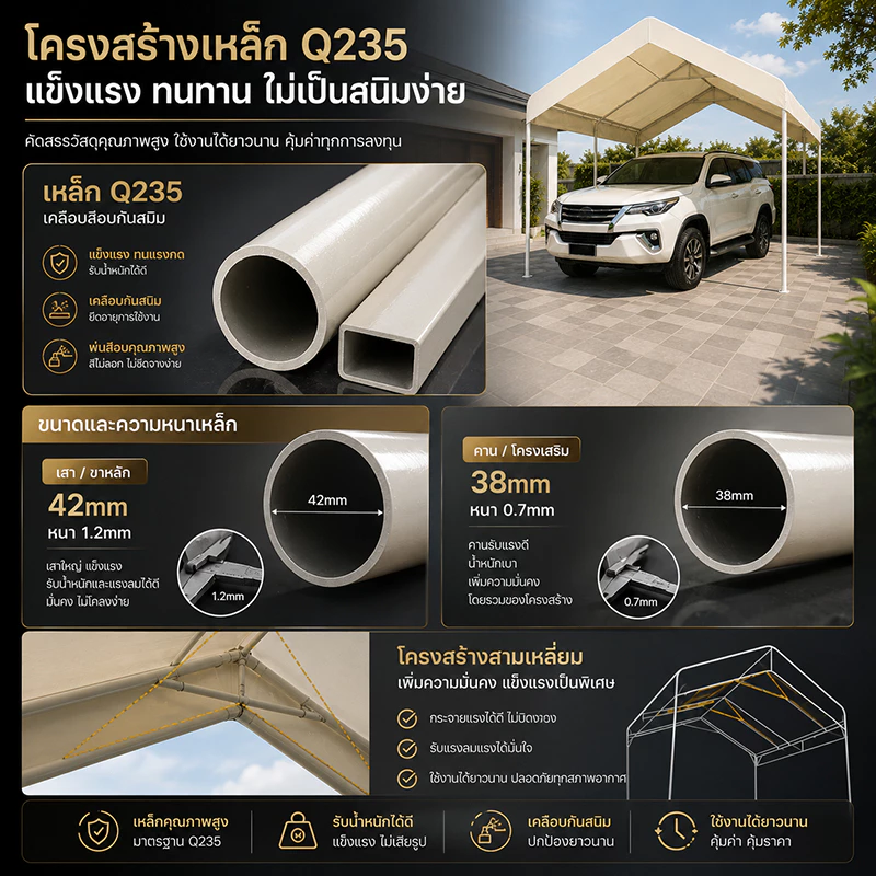 เต็นท์ขายของ เต็นท์ตลาดนัด ขนาด 2x2 3x3 3x4 3x5 3x6ม โครงเหล็กหนา thumbnail 7