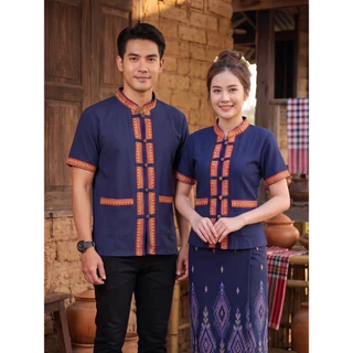 เสื้อพื้นเมืองภูไทชายและหญิงแขนสั้น ผ้าฝ้ายเกรดA เนื้อนุ่มใส่สบาย