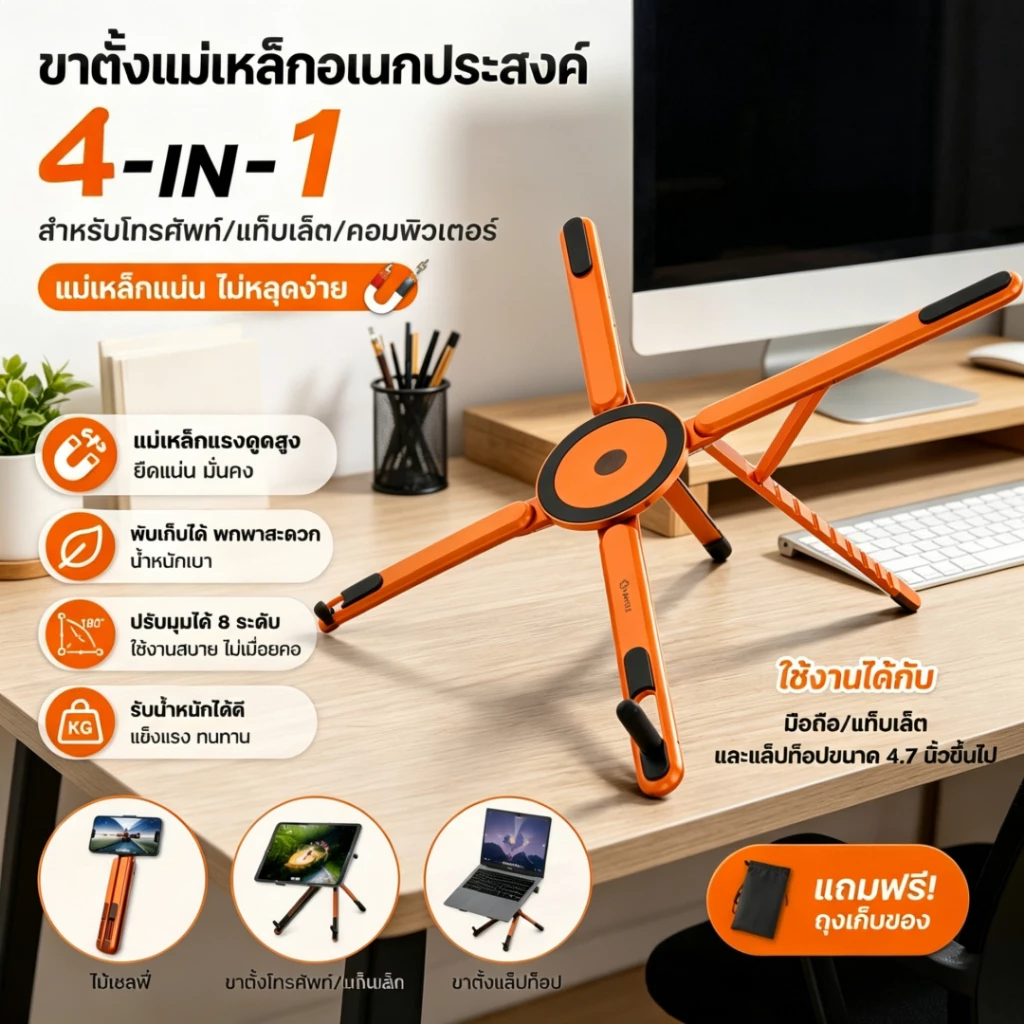 แท็บเล็ต/โทรศัพท์/แล็ปท็อปอลูมิเนียมอัลลอยด์แบบพกพาสําหรับขาตั้งมือถือแบบยืดหยุ่นแบบปรับได้