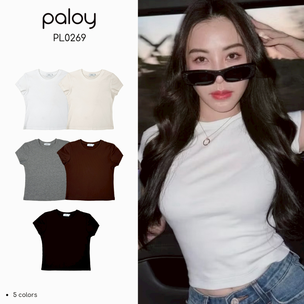 [Best Seller] Paloy - PL0269 เสื้อครอปแขนสั้น สีพื้น ผ้านุ่มยืด