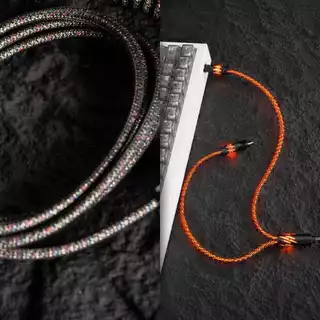 สายถัก Custom Coiled Cable 1-to-2 Crystal Copper Cable 8k Polling rate USB Type C to A แถมฟรีพร้อมกระเป๋า
