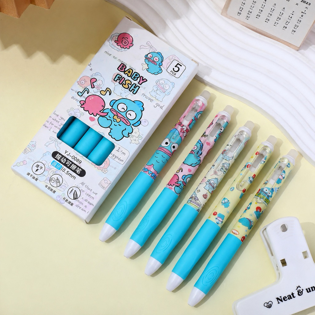 Hangyodon ปากกาเจลลบได้ แพคกล่อง 5 ด้าม ลายฮังเกียวดง Sanrio YJ-0089