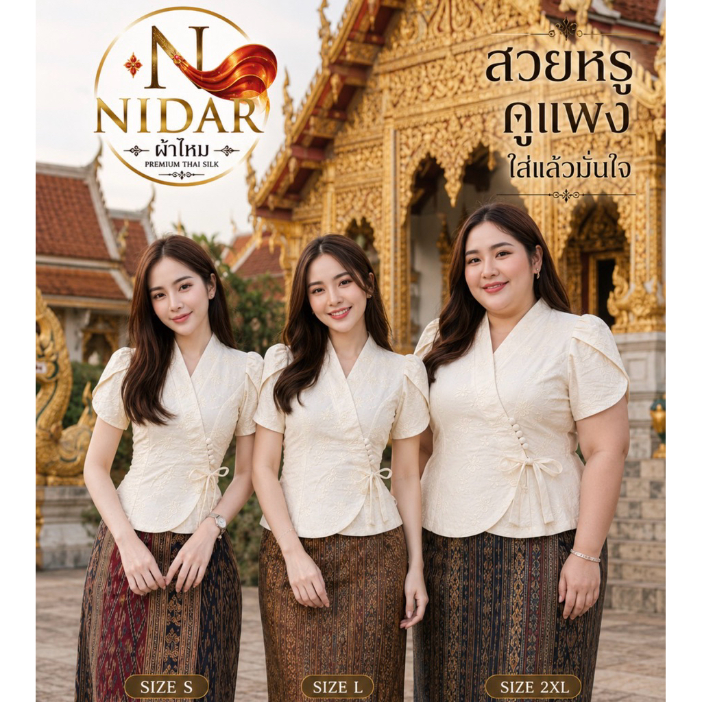 เสื้อไหมลาว เนื้อผ้าฝ้ายเกรดดี ใส่ไปทำบุญ พร้อมส่ง