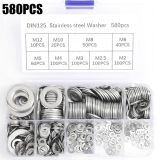 ชุดแหวนรองสแตนเลส 304 DIN125 580 ชิ้น M2-M12 กันสนิม ครบทุกขนาด