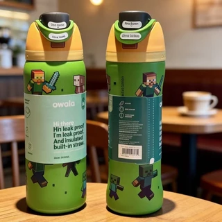 Owala FreeSip ลาย Minecraft ขวดน้ำขนาด 16oz/24oz/32oz กันหก ไม่มี BPA