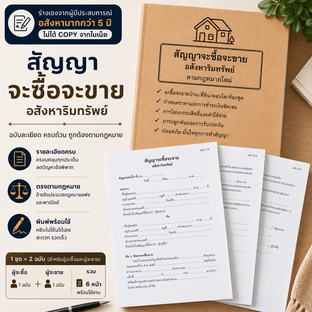 หนังสือสัญญาจะซื้อจะขาย ไม่copyจากในเน็ต ร่างเองจากเจ้าของธุรกิจอสังหาริมทรัพย์ ถูกต้องตามกฏหมายและหลักสำนักงานกรมที่ดิน