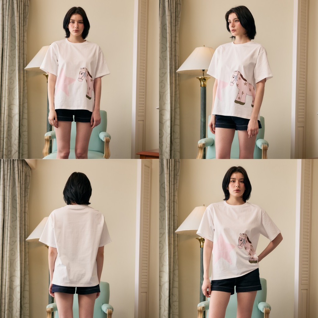 CHUUCHOP - (Free size) Pony Oversized Tee เสื้อยืดคอกลมโอเวอร์ไซส์ เสื้อ Unisex ใส่สบาย ใส่ได้ทุกวัน (C8581)