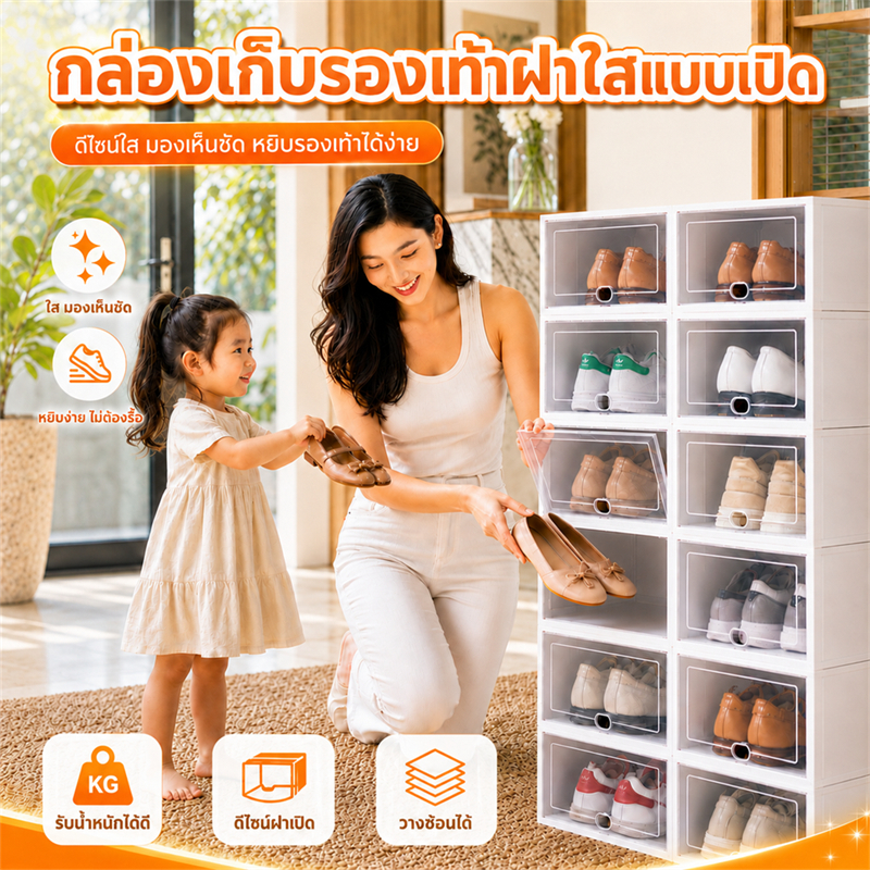 【รุ่นใหม่ปี 2026】กล่องรองเท้า กล่องเก็บของอเนกประสงค์ ตู้เก็บรองเท้าพลาสติกกันน้ำและกันฝุ่น ใช้ได้ทั้งชายและหญิง