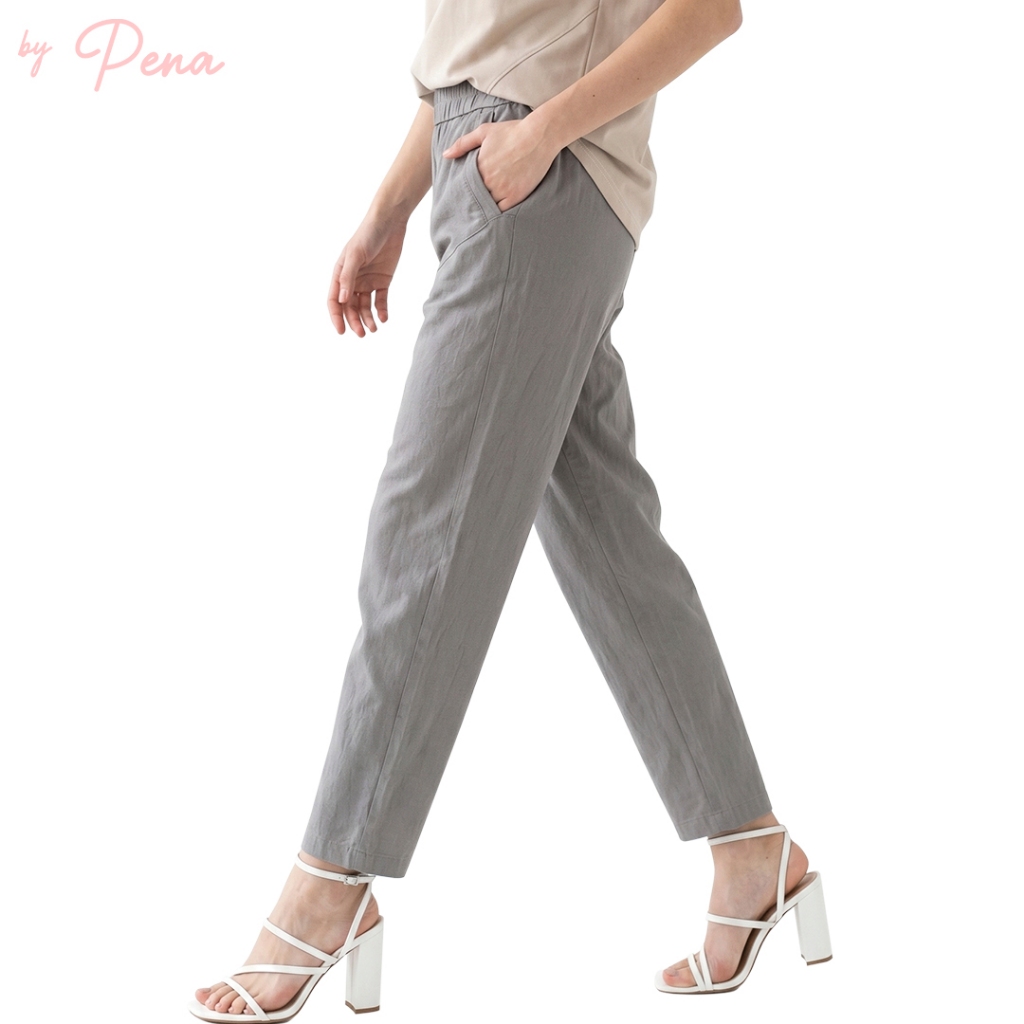 By Pena กางเกงลำลองขายาวทรง Pegged Pants สีพื้นเอวยางยืด BSPL001