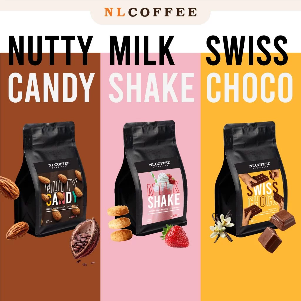 เมล็ดกาแฟเบลนด์พิเศษ Milk Shake มิลค์เชค | Swiss Choco สวิสช็อค | Nutty Candy นัทตี้แคนดี้ (200 กรัม)