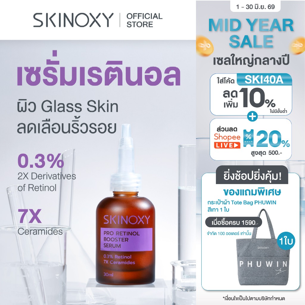 [ใหม่!! บูสผิวกระจกฉ่ำวาว] บูสเตอร์ เซรั่มเข้มข้น Skinoxy Pro Retinol Booster Serum 30 ML