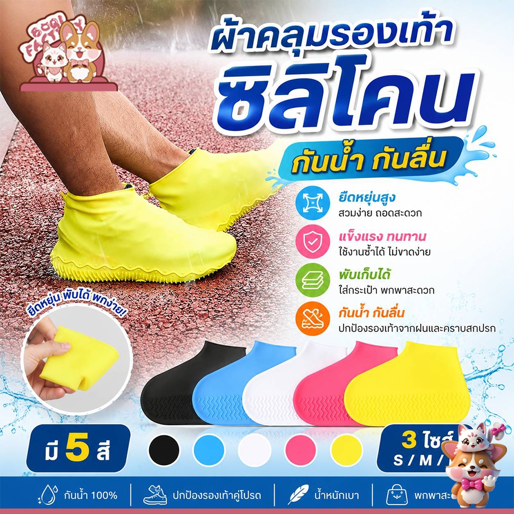 Boqi factory ผ้าคลุมรองเท้าบูทยาง ซิลิโคน กันน้ํา กันลื่น ใช้ซ้ําได้ สําหรับทุกเพศ ShopA6