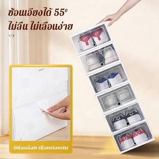 12ชิ้น กล่องรองเท้า กล่องใส่รองเท้า กล่องเก็บรองเท้าพลาสติกในรถ กันฝุ่น กันแมลง วางซ้อนกันได้ พับได้ ประกอบง่าย