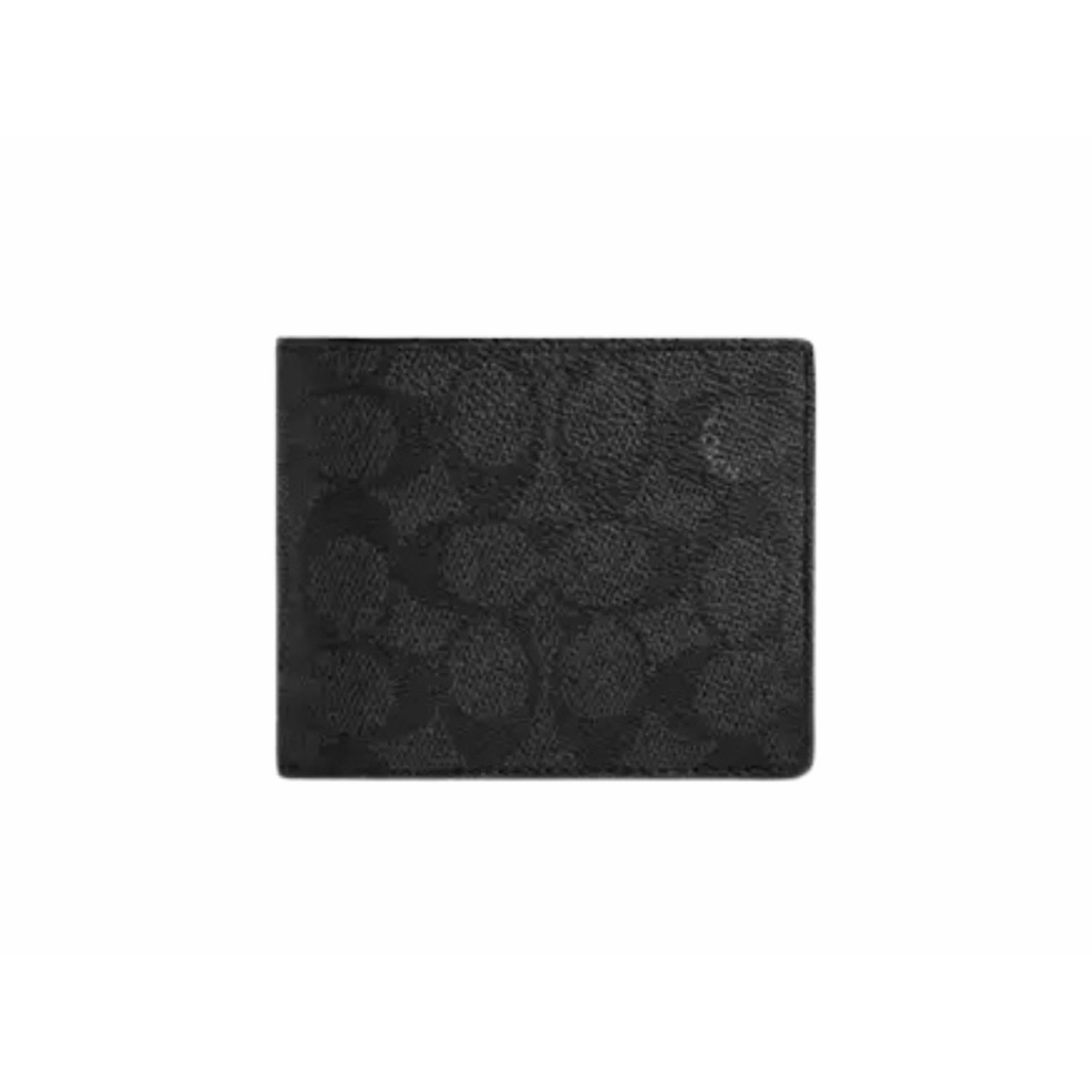 แท้ 💯% กระเป๋าสตางค์ชาย Coach 3 In 1 Wallet Charcoal Black Signature Canvas  CW380-CQBK