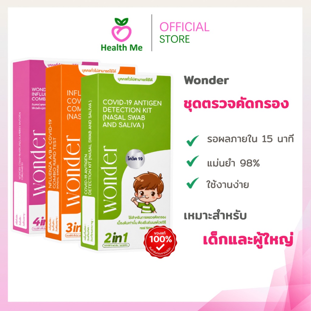 Wonder ชุดตรวจคัดกรอง ( โควิด-19,RSV,ไข้หวัดใหญ่ ) บรรจุ 1 Test/กล่อง