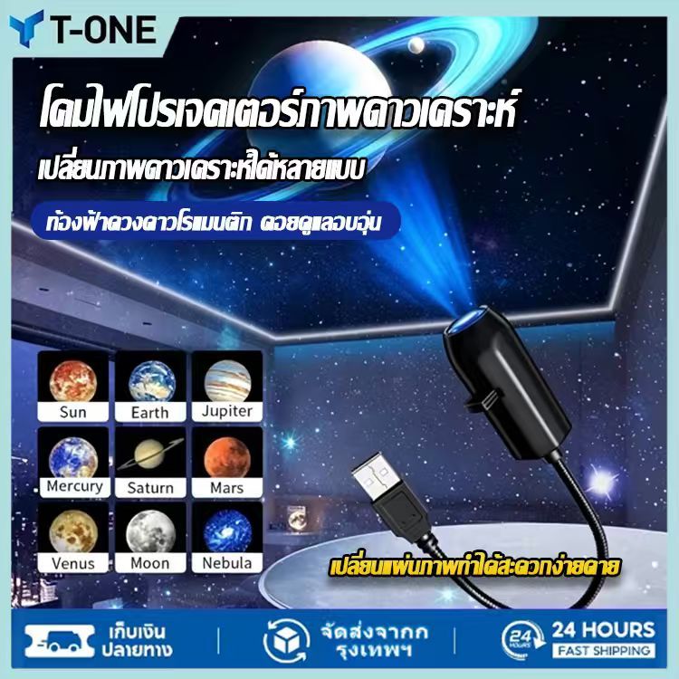 โคมไฟดวงจันทร์ โปรเจคเตอร์เปลี่ยนลายท้องฟ้าได้ ชาร์จ USB ไฟตกแต่งสร้างบรรยากาศสุดคิ้วท์ L88