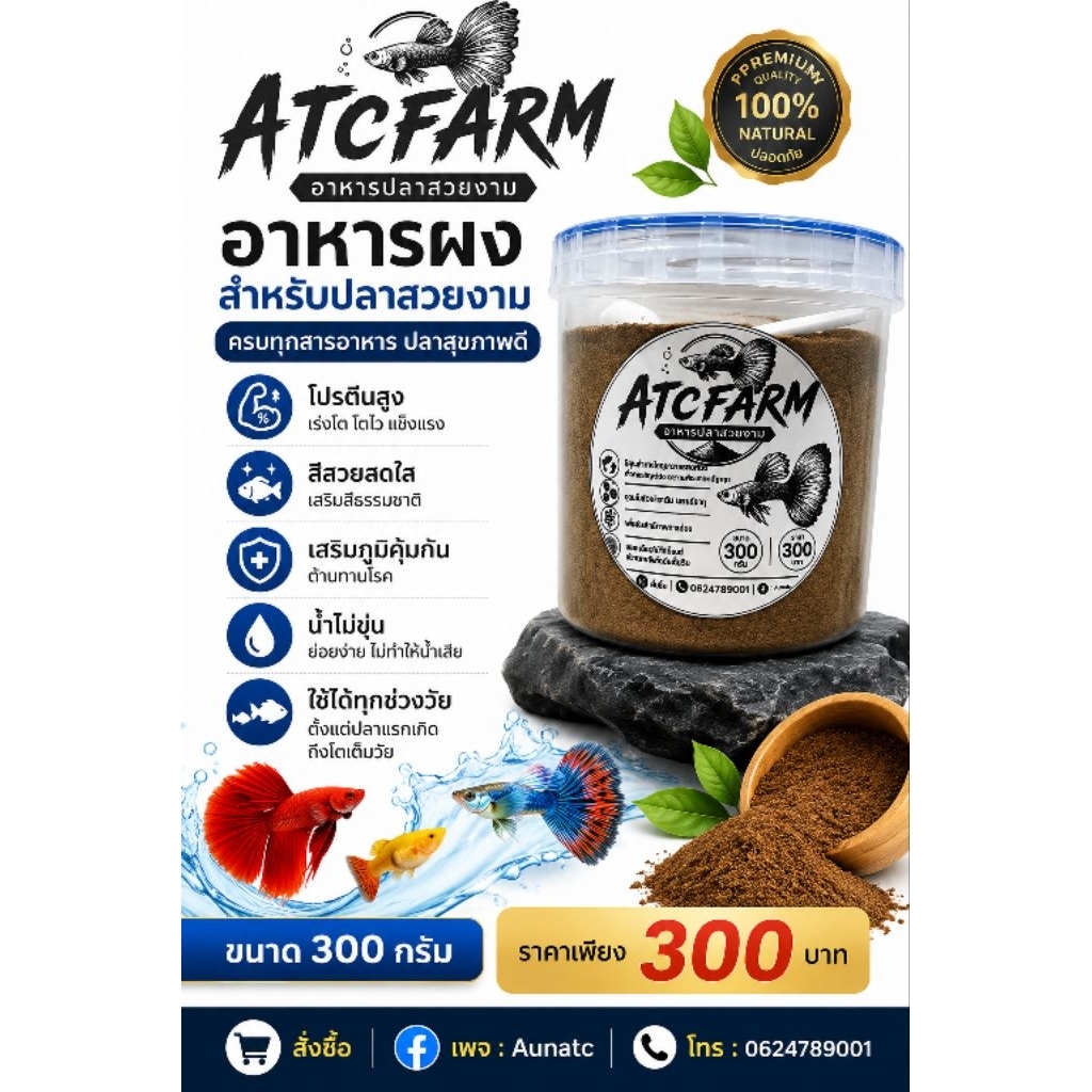 ผงเลี้ยงปลาหางนกยูง ตั้งแต่แรกเกิดจนโต ขนาด300กรัม