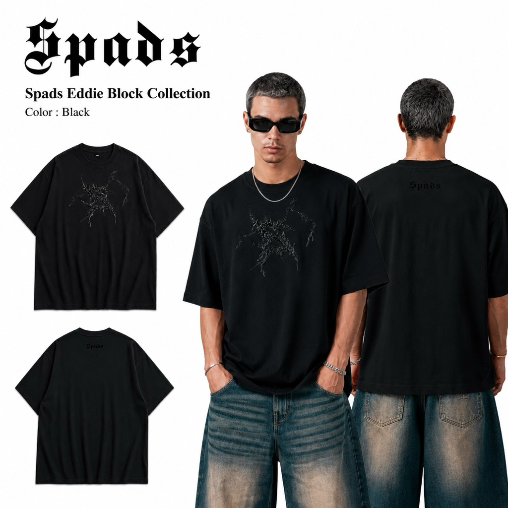 New Collection เสื้อยืด Spads EDDIE BLOCK Black เนื้อผ้า Mid Tier เกรด Premium (Unisex)