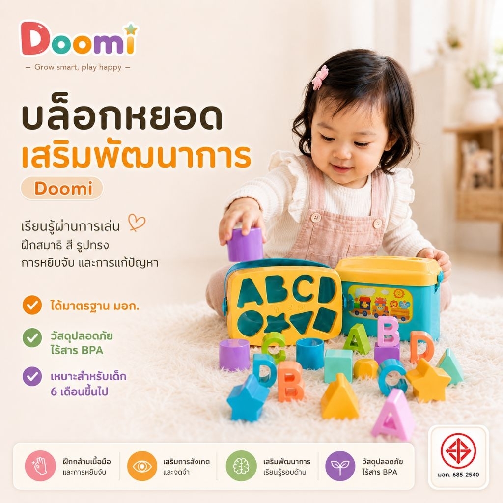 บล็อกหยอด Baby’s First Blocks ถังหยอดรูปทรงเรขาคณิตต่างๆ และ ตัวอักษร ABCD ตัวถังมีหูหิ้ว พกพาสะดวกก