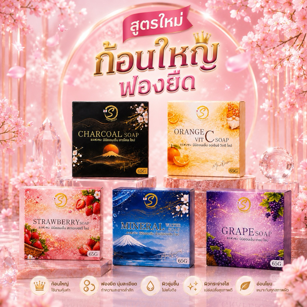 สบู่มินิออนเซ็น สูตรใหม่ก้อนใหญ่ฟองยืด สไตล์ญี่ปุ่น  สำหรับทำความสะอาดความสะอาดผิวหน้าและผิวกาย