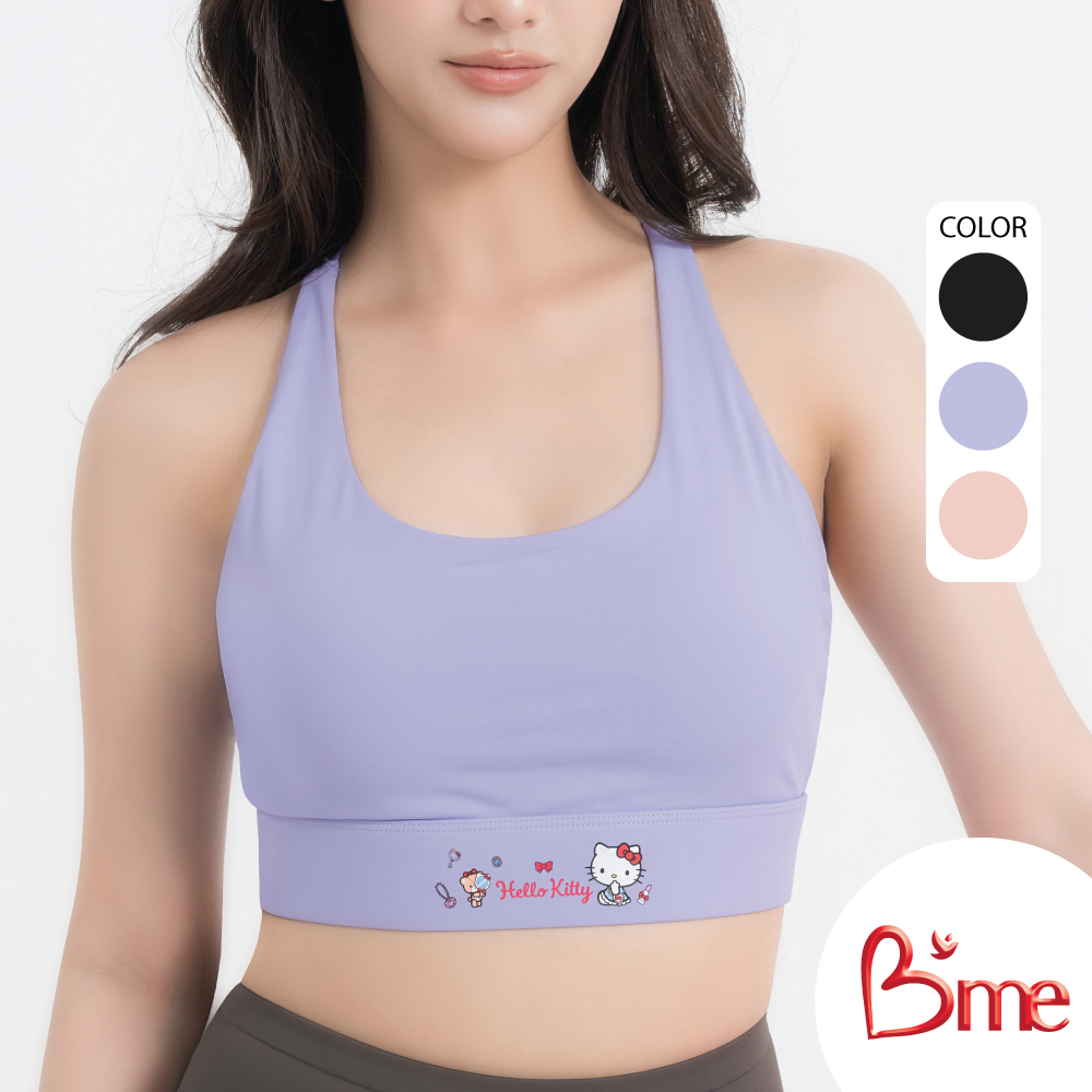 B'me เสื้อชั้นในไร้โครงสวมหัว level 2 ฟองกลางรุ่น MER013 Sport Bra(Hello Kitty) สีเบจ ดำ ม่วง (เข้าคู่รุ่นMER310,MER311)