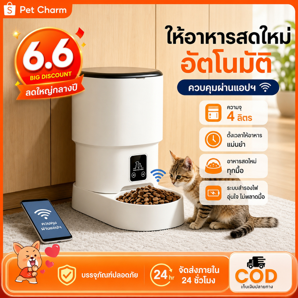 Smart Pet Feeder เครื่องให้อาหารอัตโนมัติ 4L WiFi Tuya แอปควบคุมระยะไกล ที่ให้อาหารสัตว์อัตโนมัติ