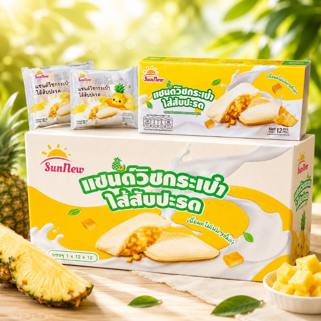 SunNew แซนด์วิชกระเป๋า ไส้สับปะรด 30g (ยกลัง 12 กล่อง 144 ชิ้น)
