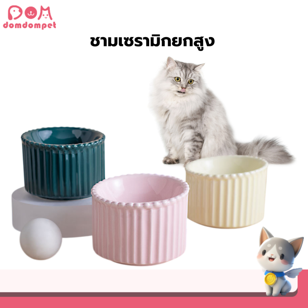 Domdompet ชามเซรามิกทรงสูง ชามอาหารเเมวยกสูง ชามข้าวแมว ชามสุนัข สัตว์เลี้ยง ชามเซรามิคทรงเอียง