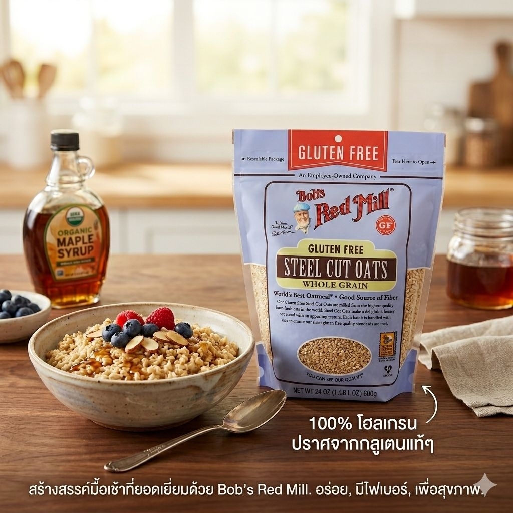 [Made​ in​ US]​ Bob's Red Mill Gluten Free Steel Cut Oats ข้าวโอ๊ตสตีลคัท ปราศจากกลูเตน 100%​ 680G